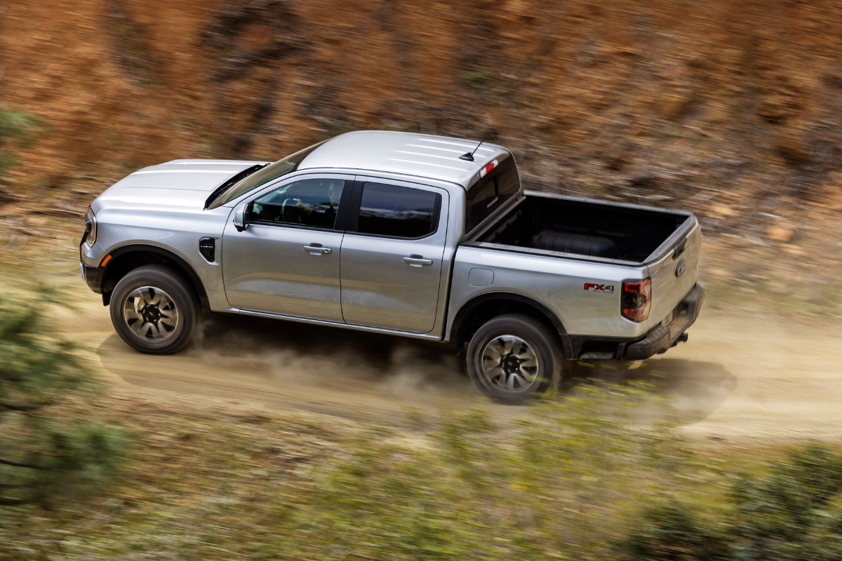 A side on image of a silver Ford Ranger