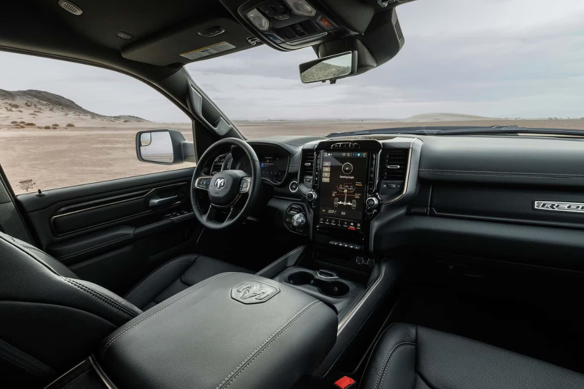 Ram 1500 TRX interior while parked in a desert